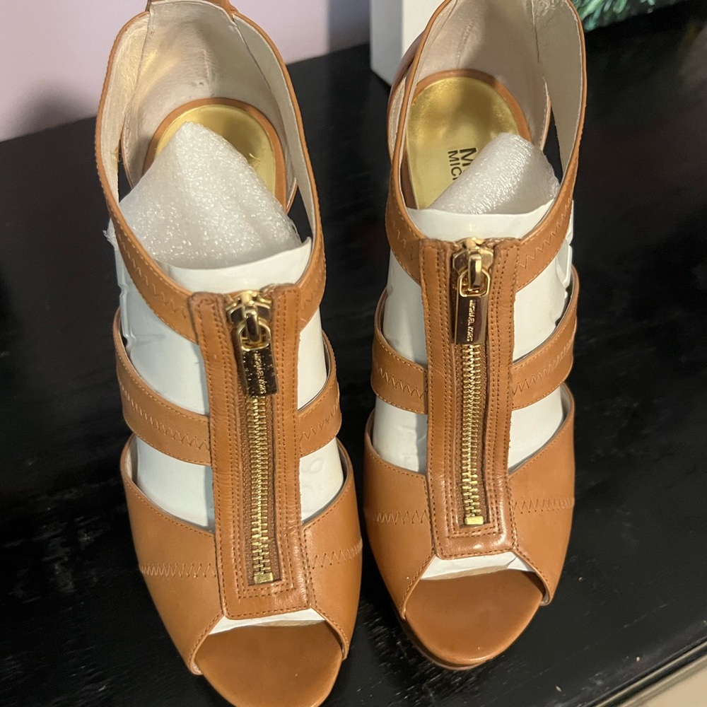 Michael Kors Tan Heels with Peep-Toe Design